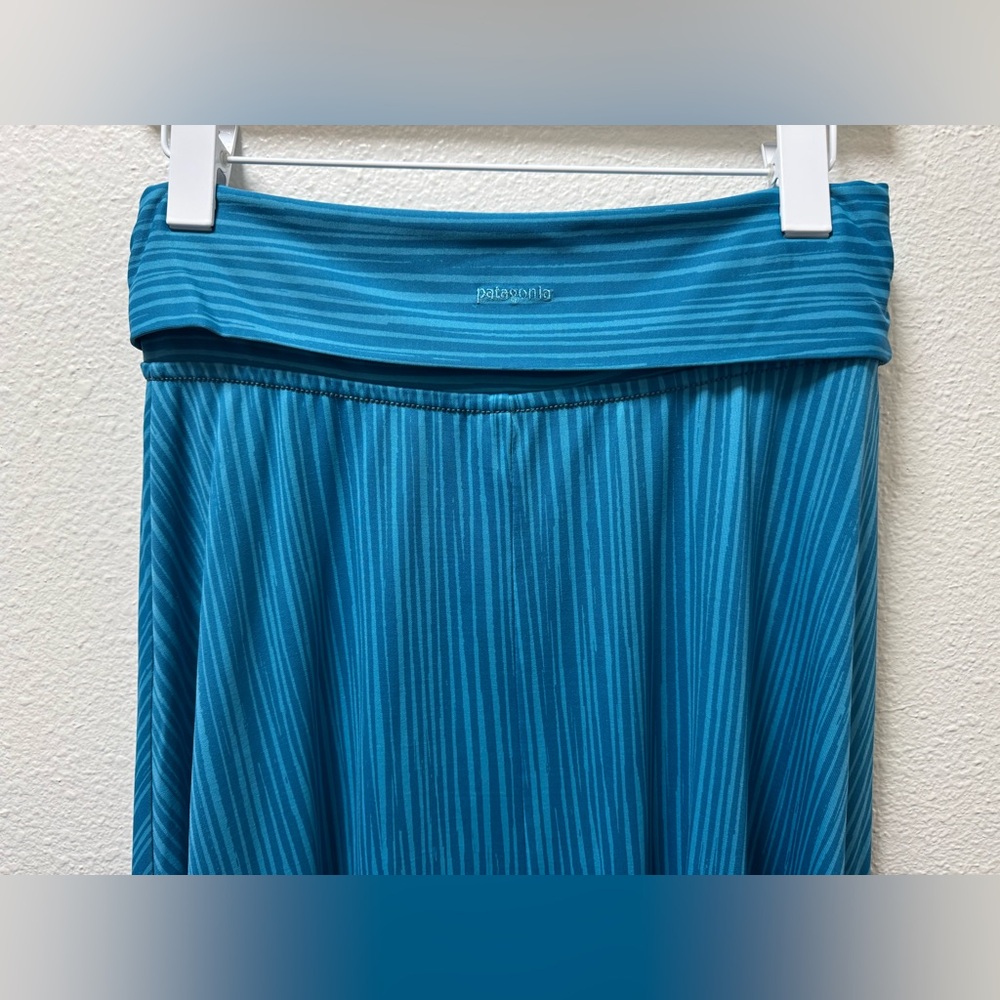 Patagonia Striped Midi Skirt Fold Over Waist Stretchy A-Line Turquoise Medium - Picture 5 of 8